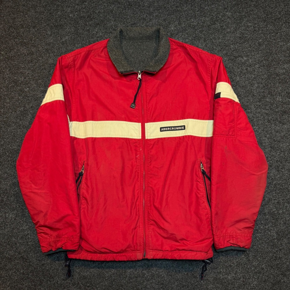 Vintage Abercrombie & Fitch Red Windbreaker Fleece Jacket Mens Large AF1892